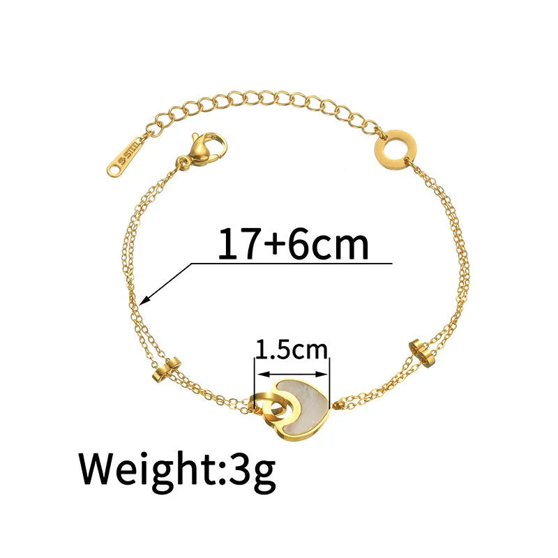 Women's stainless steel resin bracelet with double-layer loving heart design and heart-shaped pendant