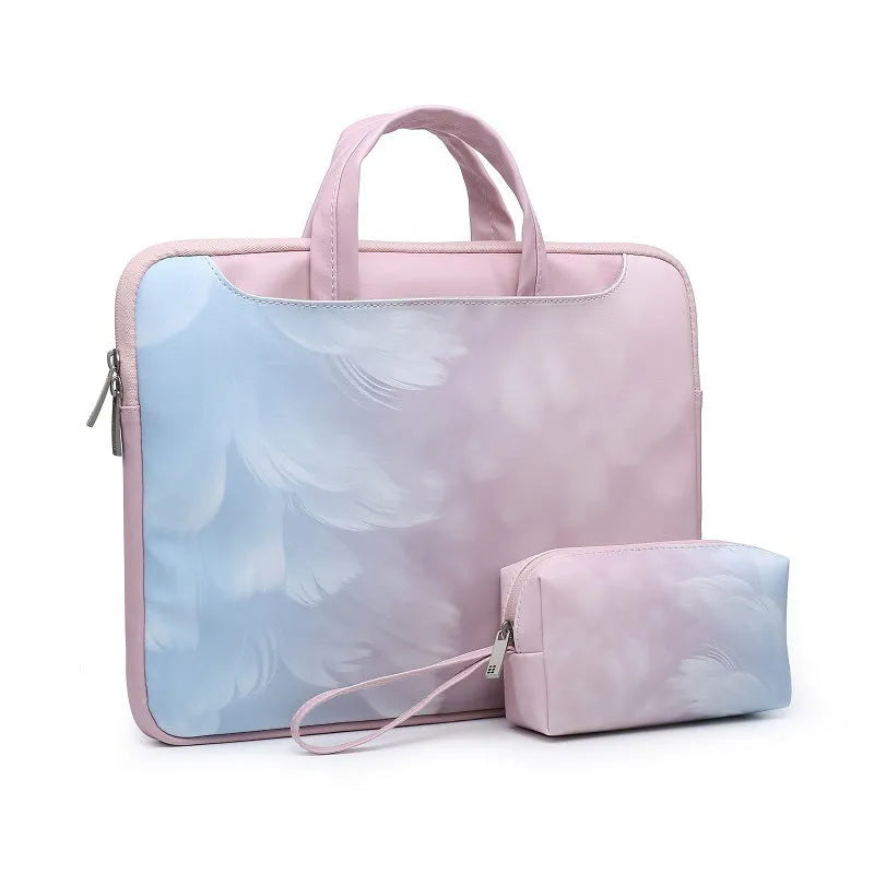 Pink Huawei glory shoulder computer bag imitation leather with zipper pocket for 12-inch notebook