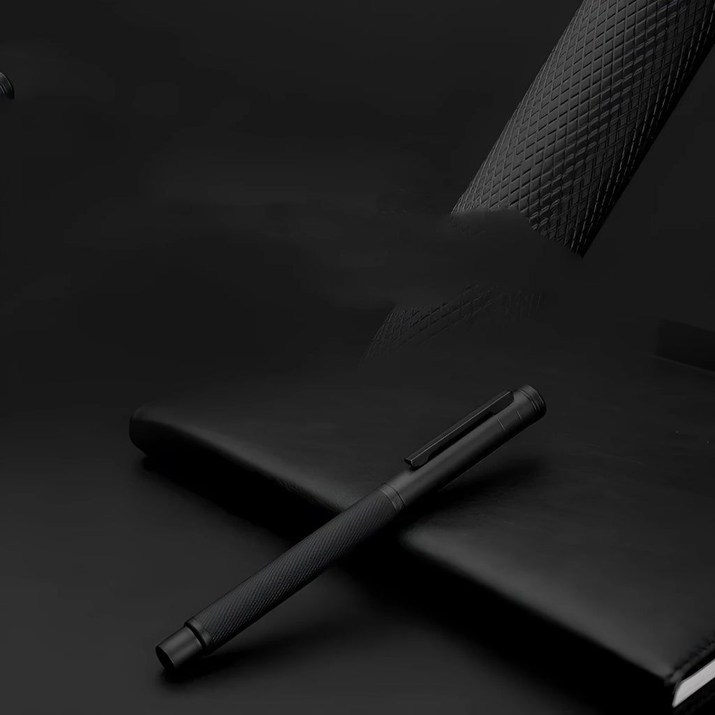 Metal pen in black forest colour with titanium plated iridium gold nib in gift box with pencil case