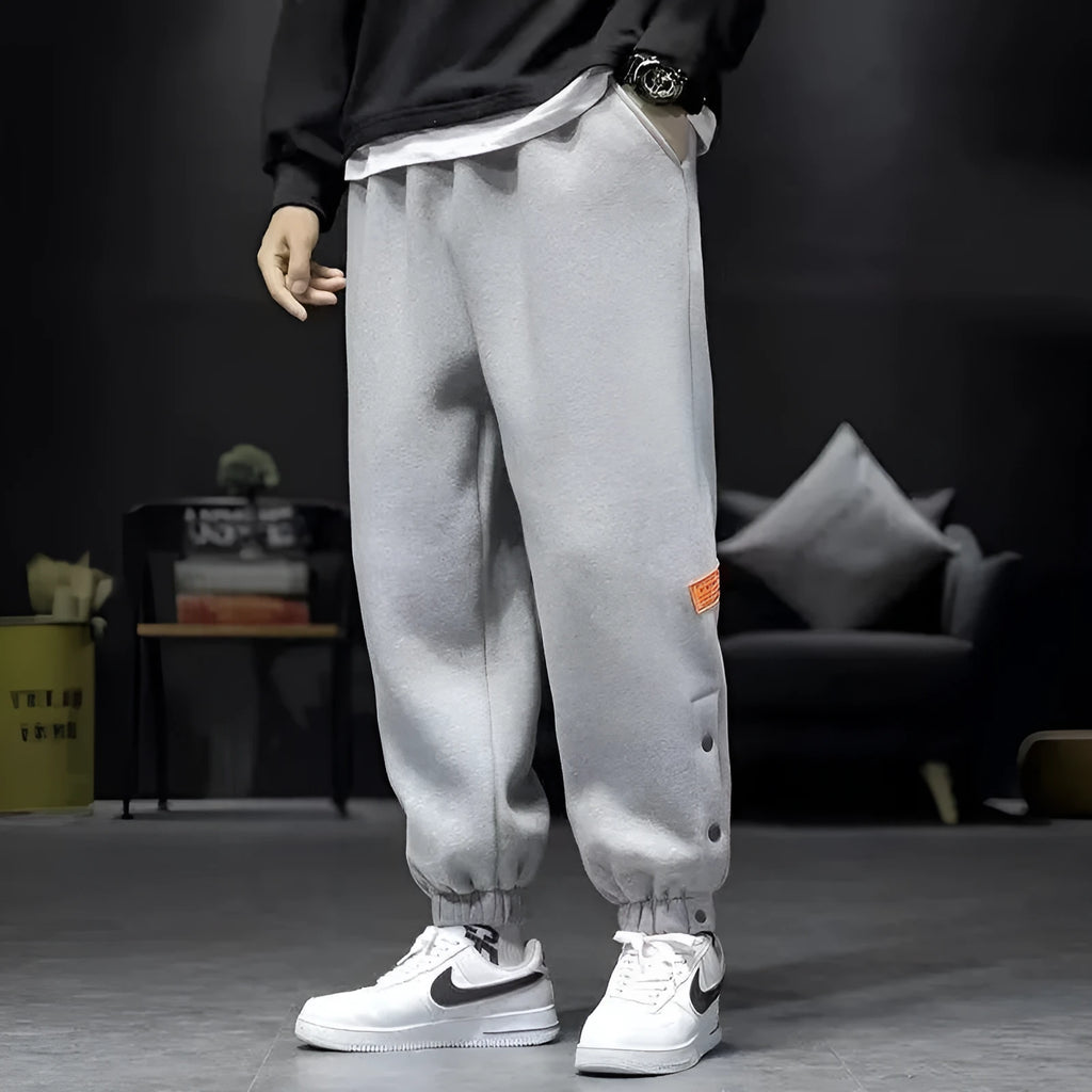Cotton blend velvet padded skinny ankle strap casual trousers in black, autumn winter sportswear