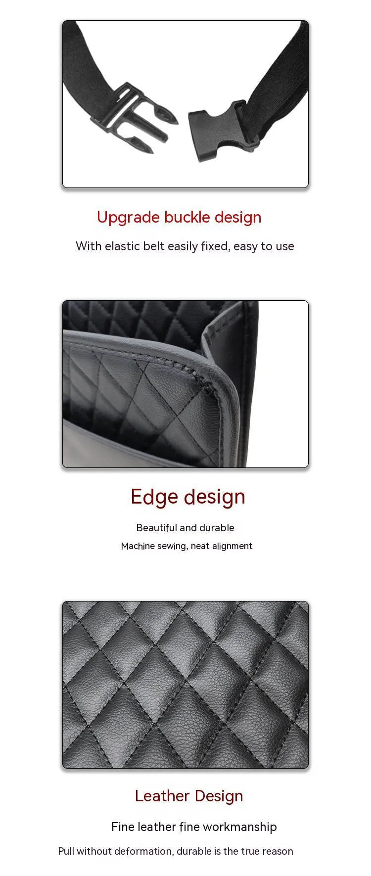 Leather car hanging storage organiser in black pink green white colour options measuring 25x25x8cm