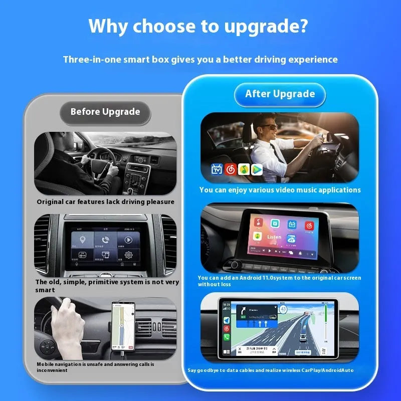 Black wireless CarPlay adapter box for original car systems with wired CarPlay, measuring 79.8mm × 14.7mm