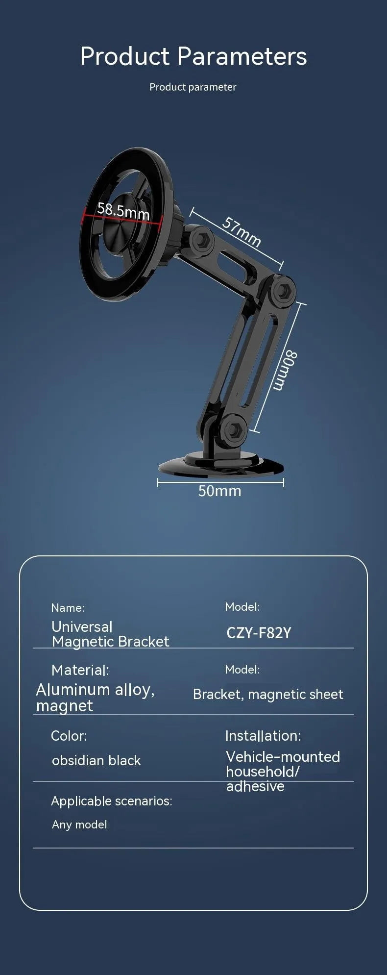 All-metal magnetic car phone holder with magnetic rings and spare adhesive pads in multiple colour options