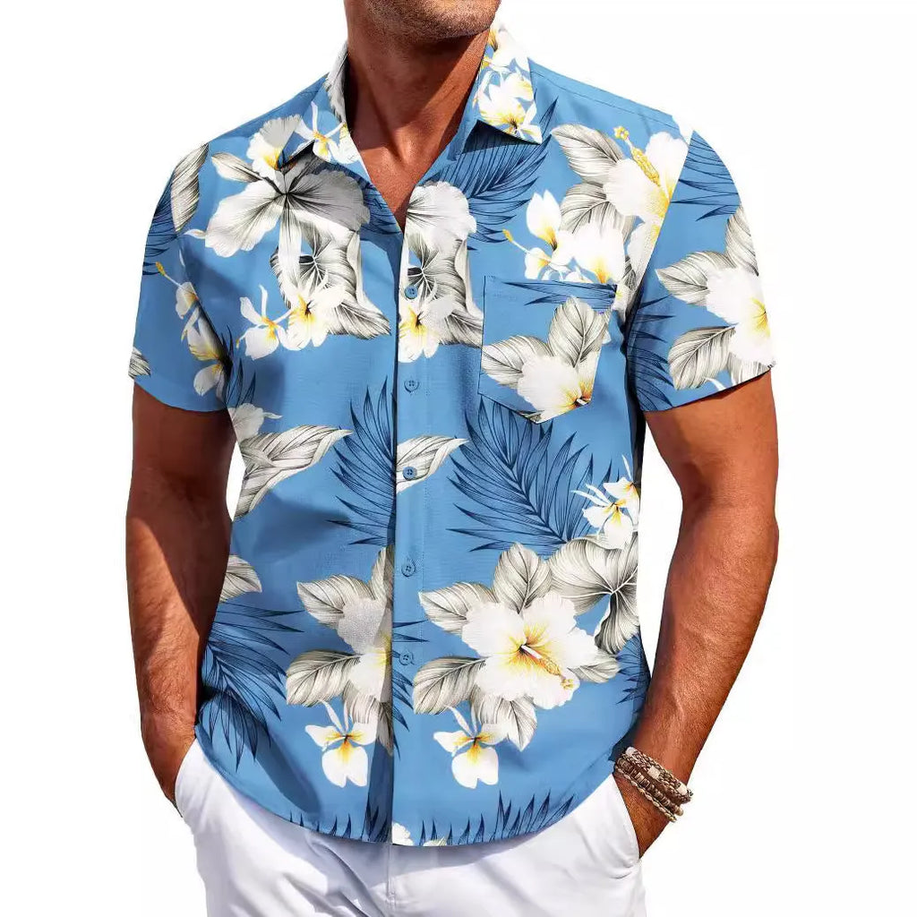 Men's slim fit Hawaiian short sleeve shirt in a colourful pattern.