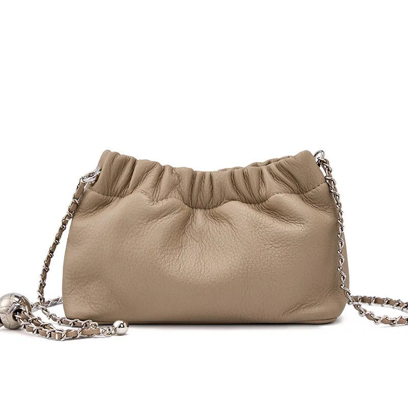 Women's genuine leather dumpling-shaped crossbody bag in black with single shoulder strap