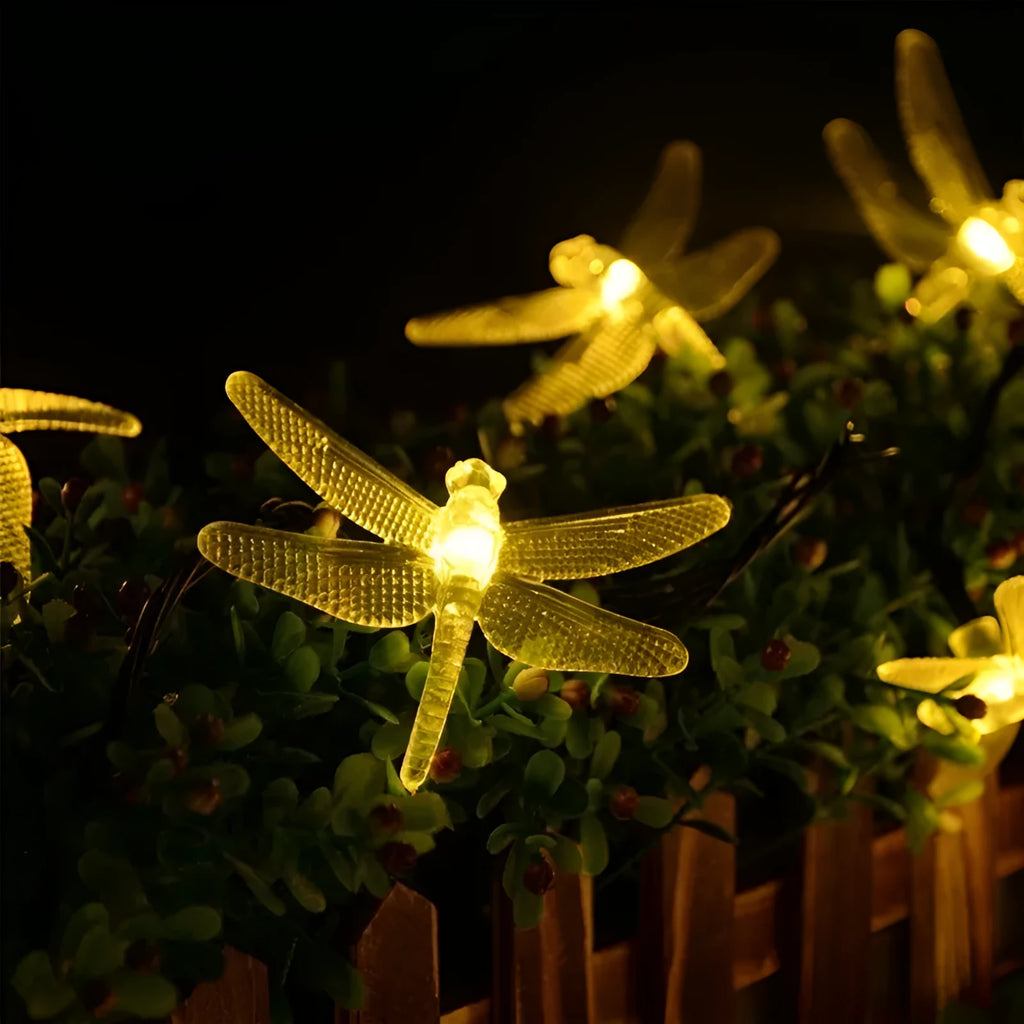 5m solar LED string lights with 30 warm white bulbs and ground-spike solar panel for outdoor garden use