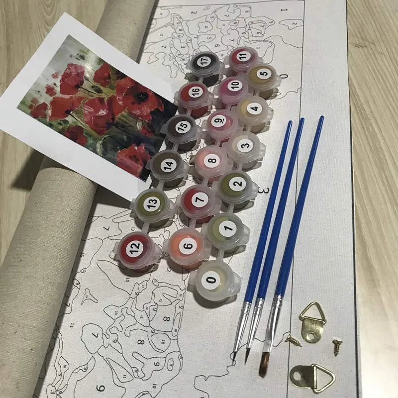 40x50cm DIY digital painting canvas with three brushes and hooks for manual decompression activity