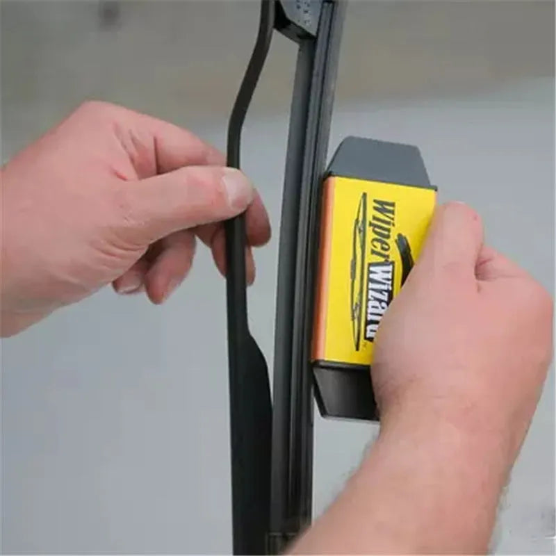 Wiper Wizard tool with microcrystals used to restore car wiper blades, includes microfiber cloth