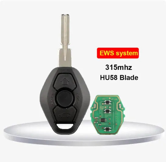 BMW 3 button remote key with straight silver blade and black fob for EWS system.