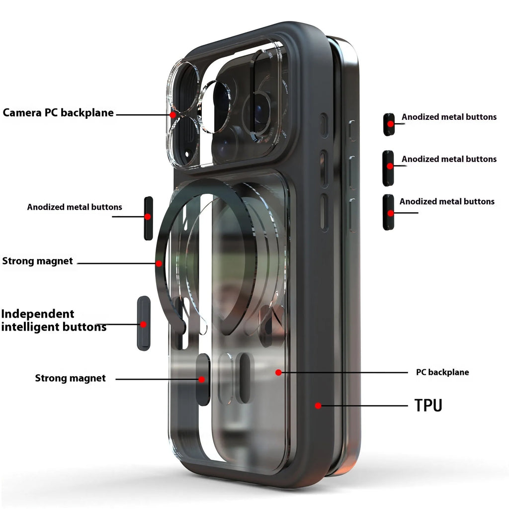 Black two-in-one magnetic phone case for iPhone 17 Pro Max on a white background.
