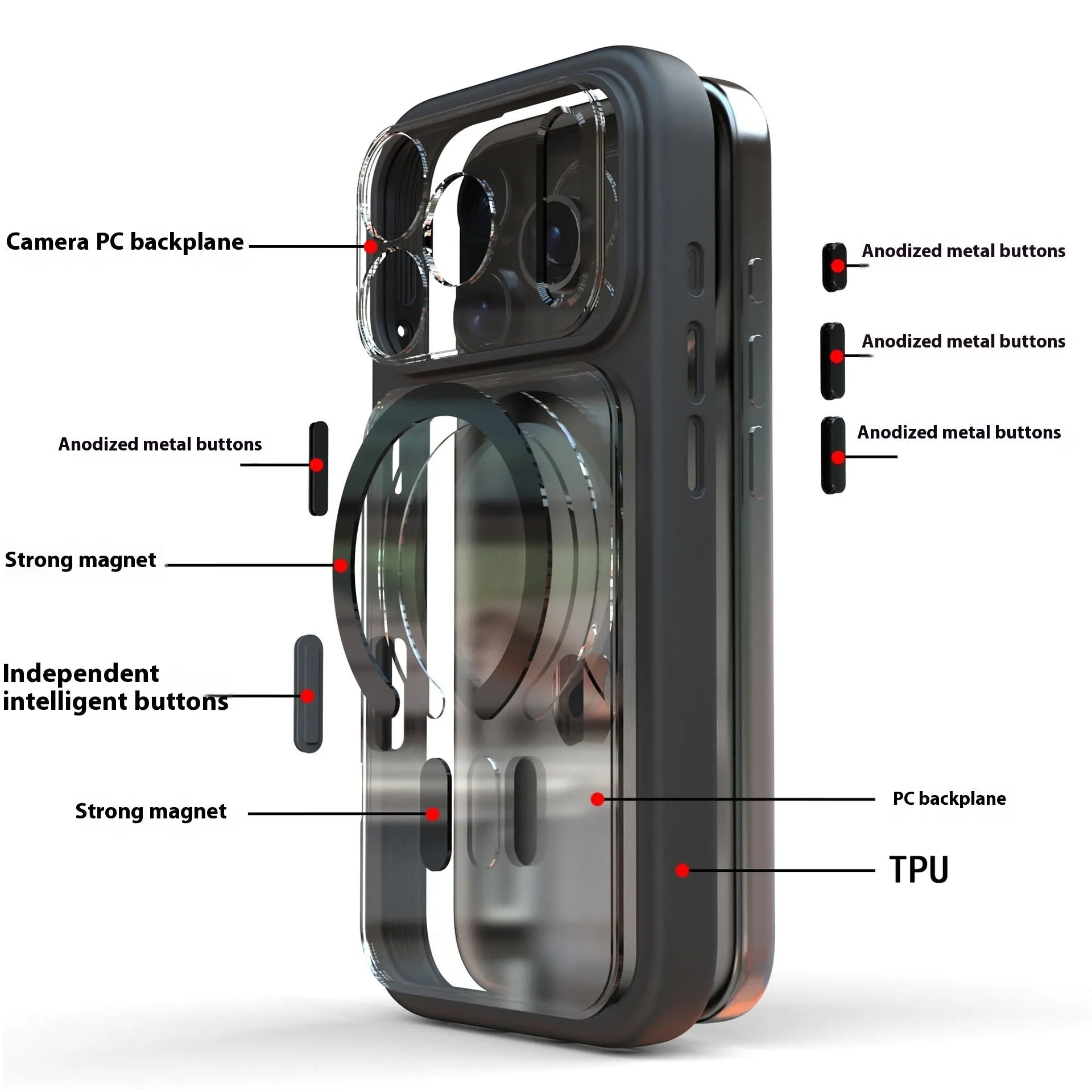 Black two-in-one magnetic phone case for iPhone 17 Pro Max on a white background.