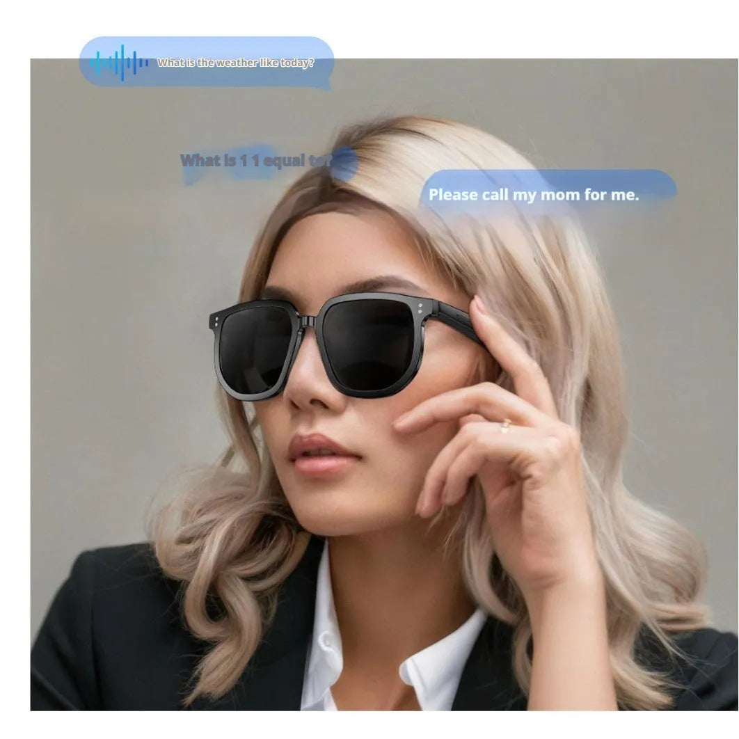 Black PC frame Bluetooth smart sunglasses with touch controls for audio and calls.