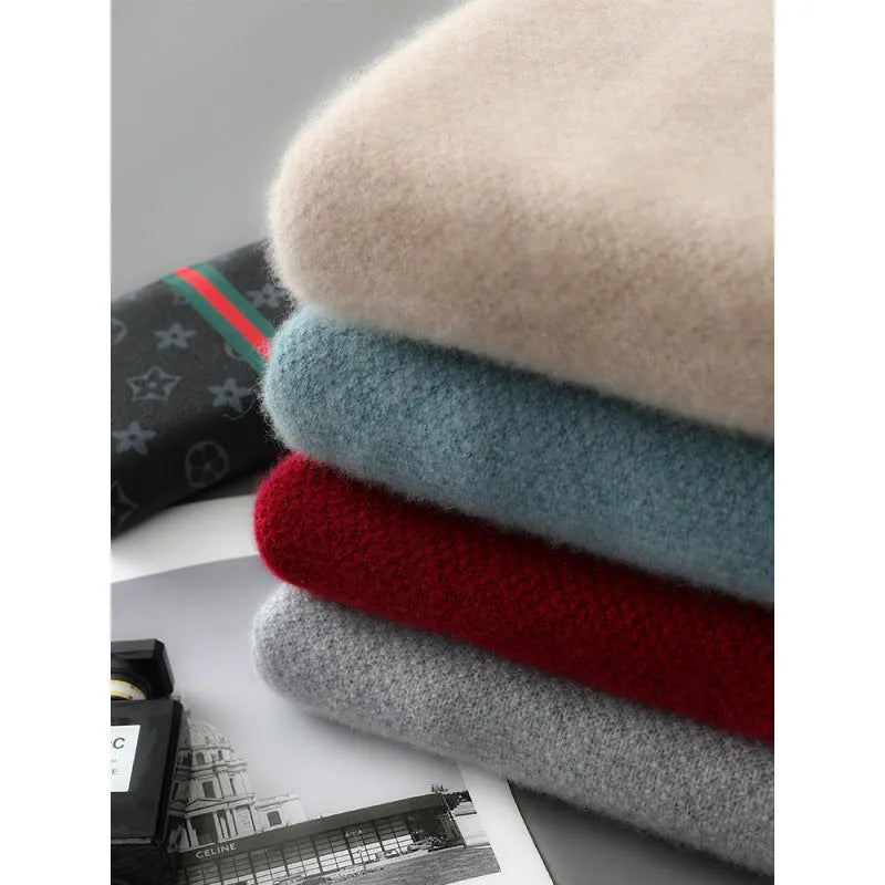 Sheep wool half-zip round neck knitted sweater in slim fit plus size design