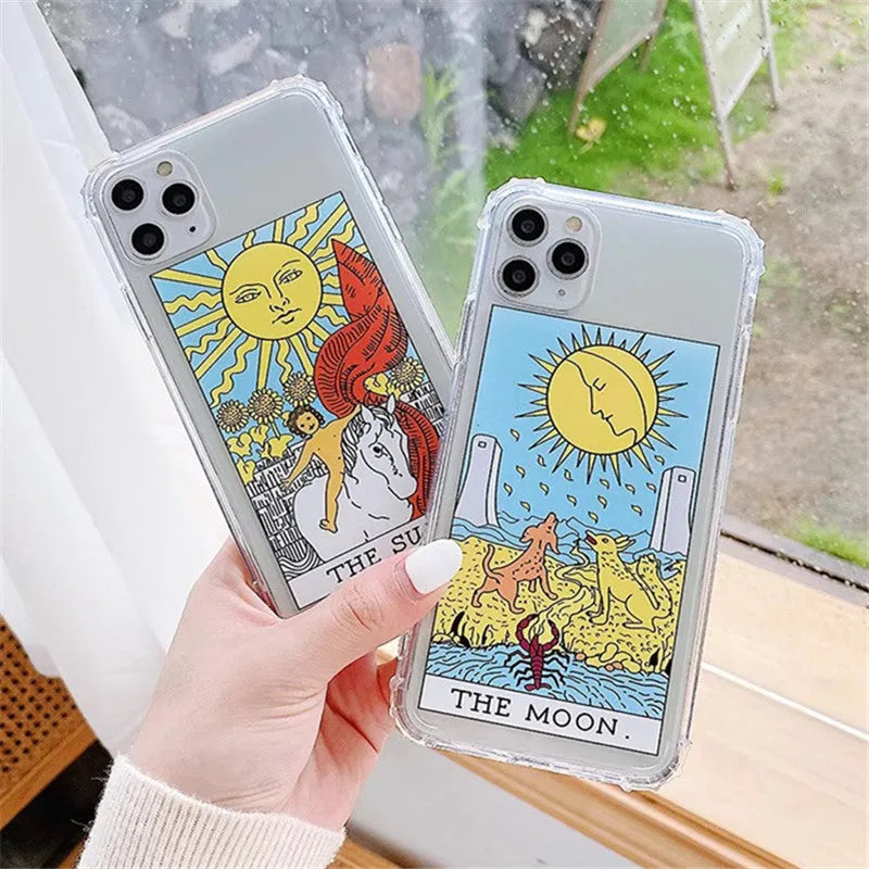 Creative Mythology comic graffiti iPhone case in Sun and Moon colours on a silicone TPU back cover.