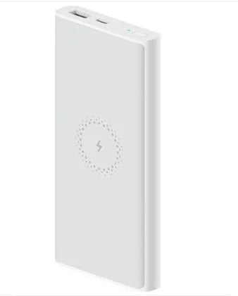 White and black 10000mAh power bank with USB Type-C and wireless charging