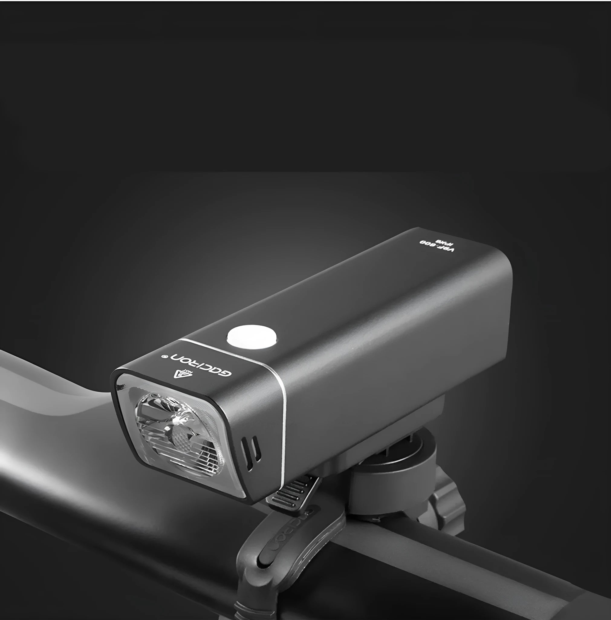 Black aluminium bicycle headlight with CREE XPG3 LED and IPX6 waterproof rating