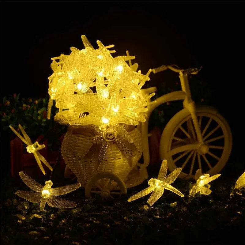 5m solar LED string lights with 30 warm white bulbs and ground-spike solar panel for outdoor garden use