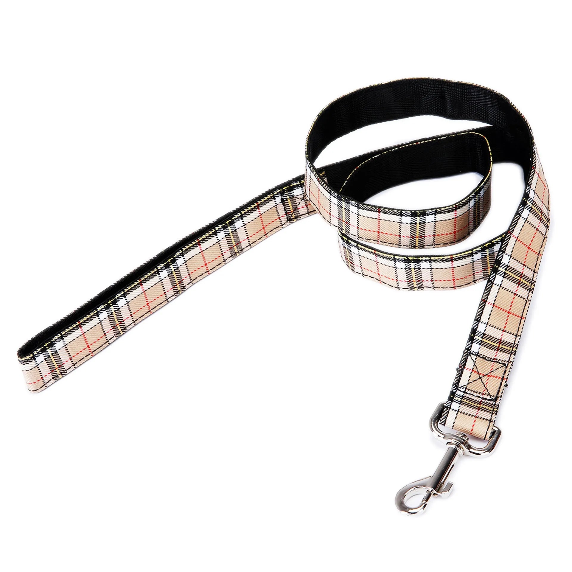 Black Christmas pet traction rope with plaid stripe pattern hand strap measuring 120cm