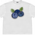 Loose fit blueberry patchwork T-shirt with plant pattern on Ice Oxygen Cotton fabric.