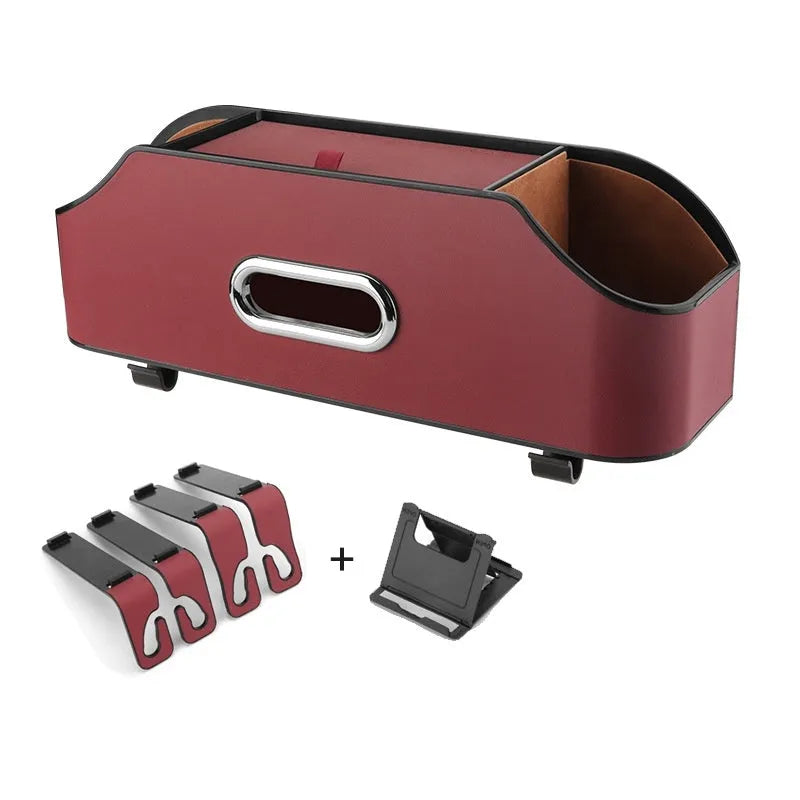 Genuine leather multifunctional car tissue box and cup holder organiser in beige colour.