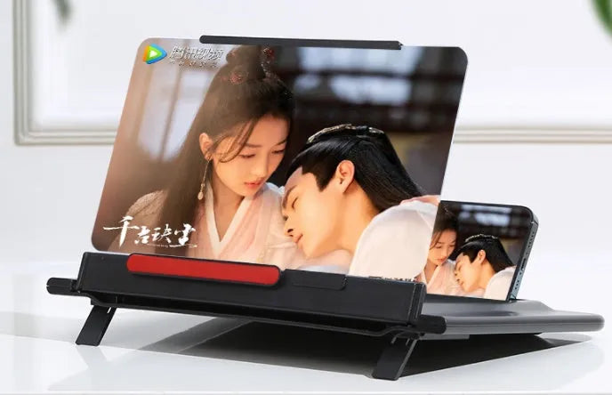 Black and white 12-inch pull-out horizontal vertical screen amplifier bracket with Fresnel lens