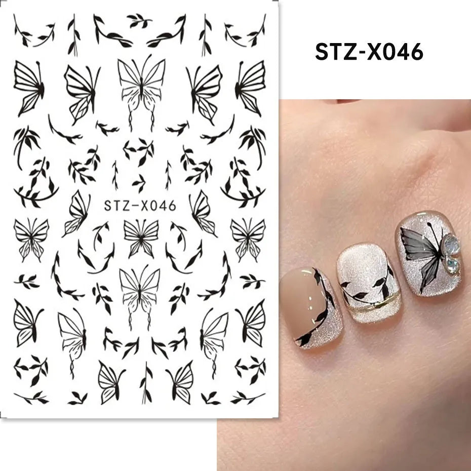 Cartoon nail art stickers sheet with black and silver love heart designs