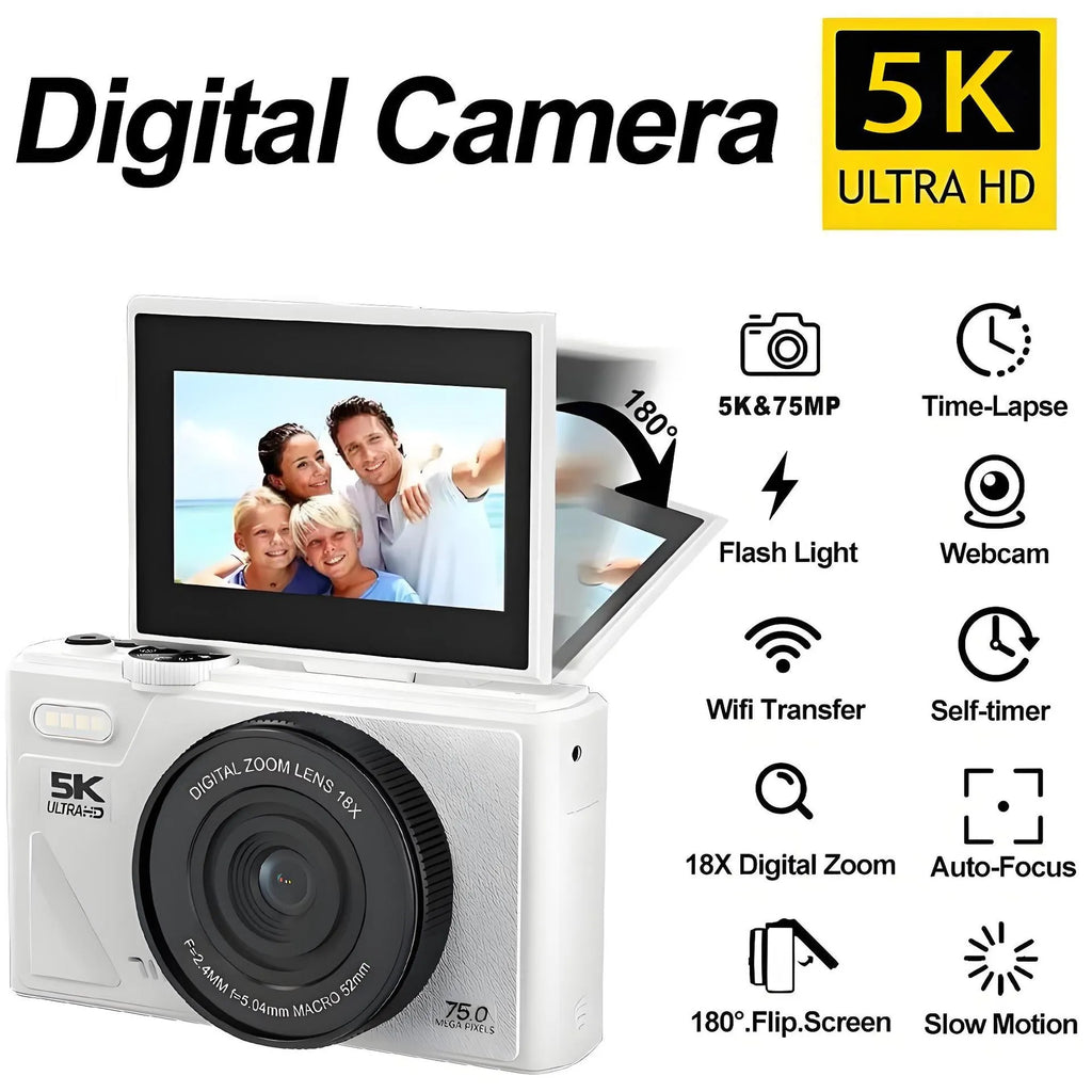 CCD camera HD digital camera with WiFi transmission in black, plastic body, Full HD screen