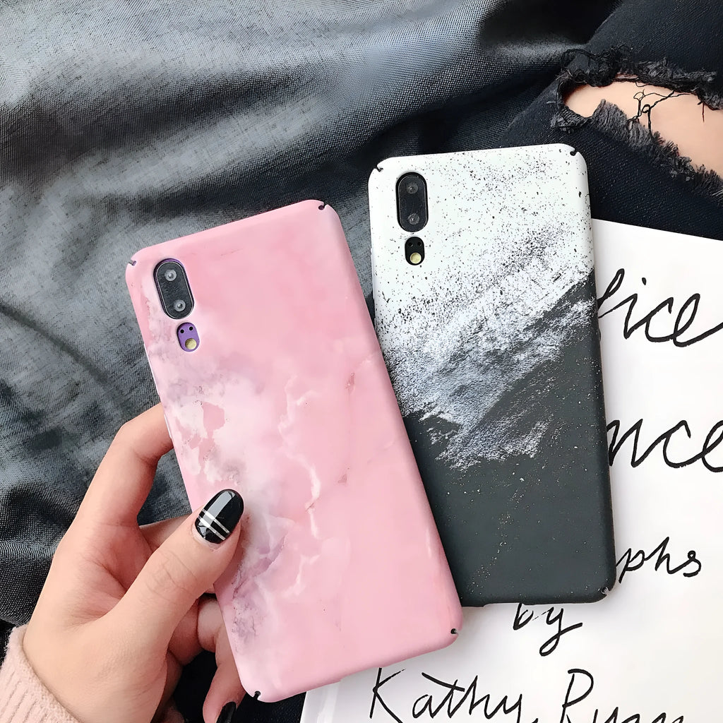 Painted solid black phone case for Honor and Huawei P20, Mate20, and P Smart models