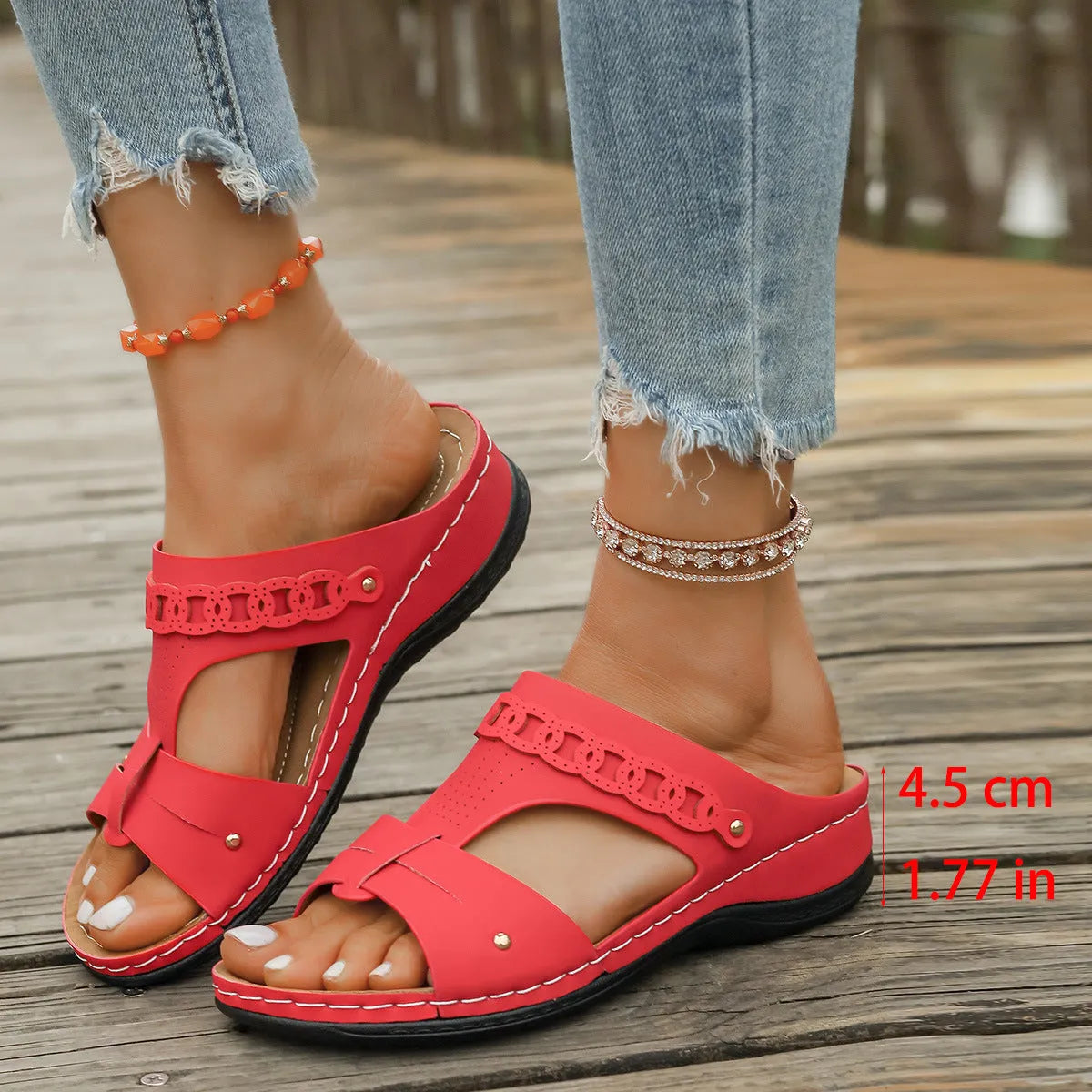 Roman style slippers with fish mouth toe and slope heel in multiple colour options.