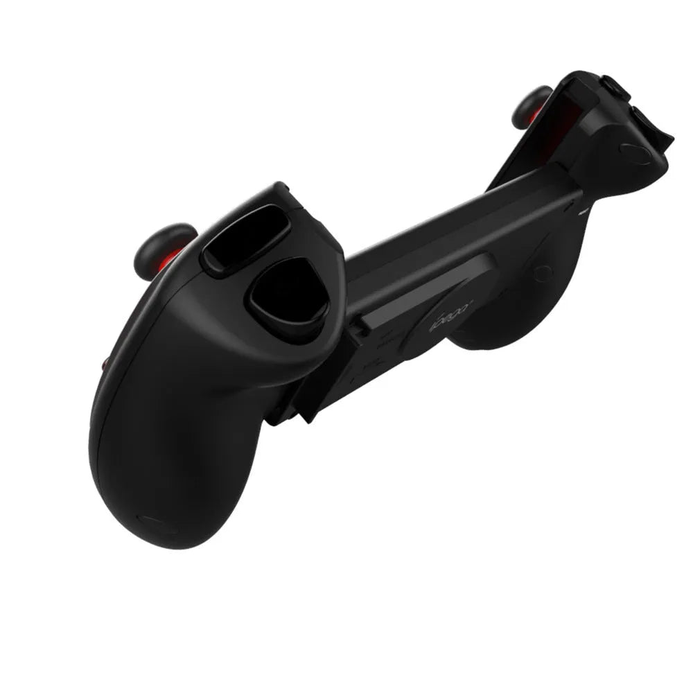 Red telescopic Bluetooth gamepad controller with USB cable for Android, iOS, and PC gaming