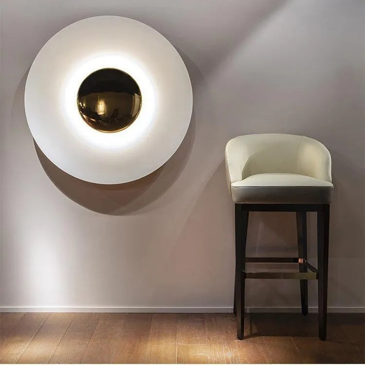 UFO-shaped iron wall lamp in blue, available in multiple sizes with integrated LED light.