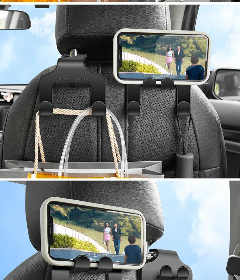 Car multifunction mobile phone holder hook in ABS plastic, 2-piece set for dashboard mounting