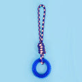 Blue braided rope knot dog chew toy on a white background