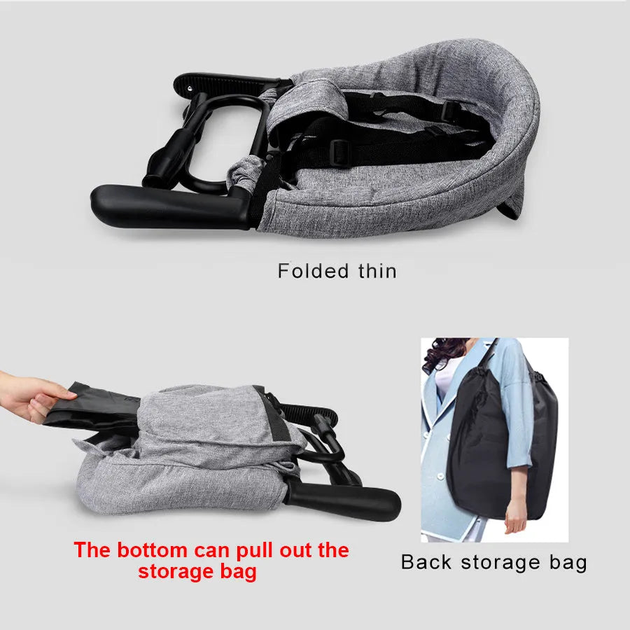 Portable baby high chair dining seat with safety belt folded and expanded