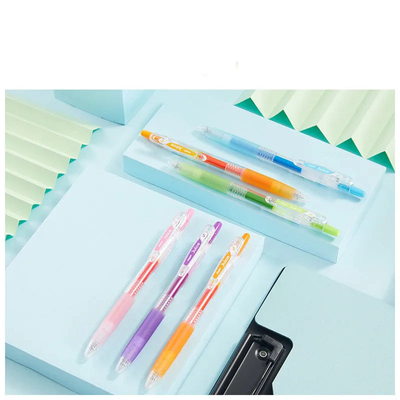 Official Direct Juice Baiguole gel pen in tender colours with 0.5mm tip showing pink green and pastel shade options