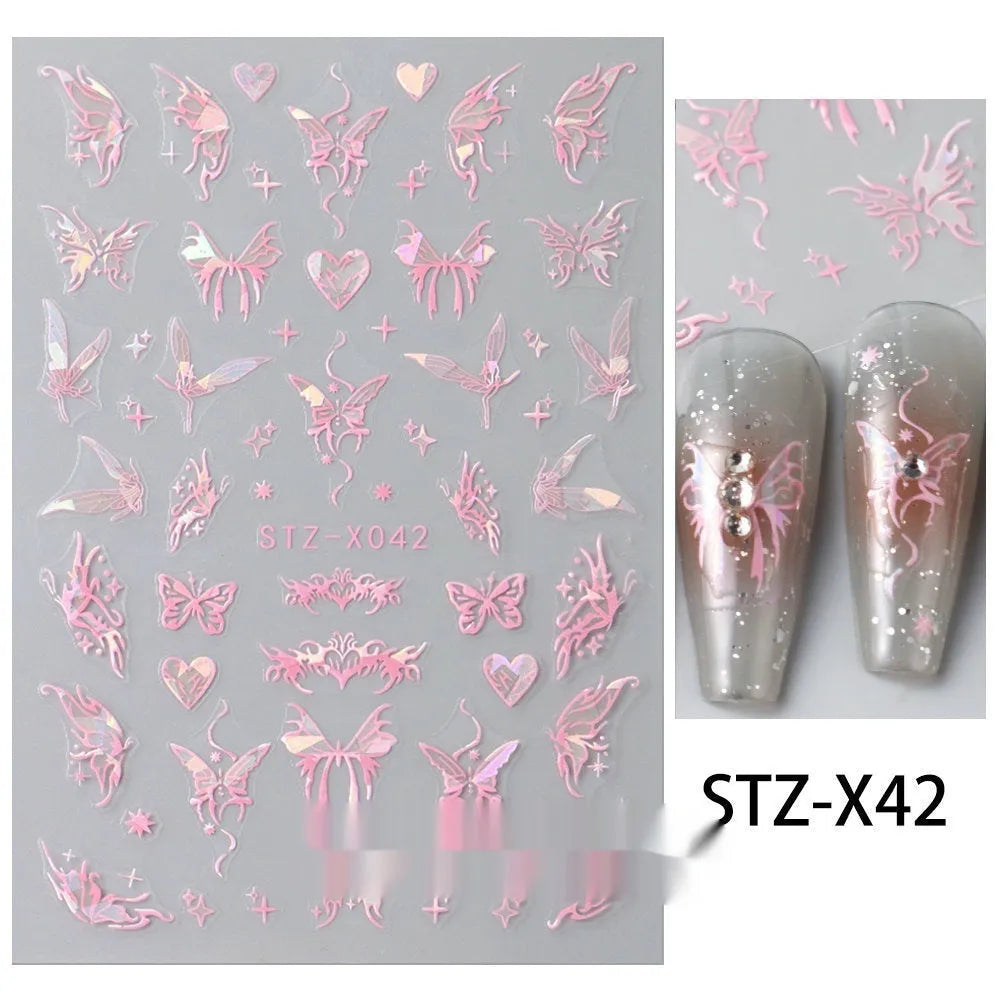 Cartoon nail art stickers sheet with black and silver love heart designs
