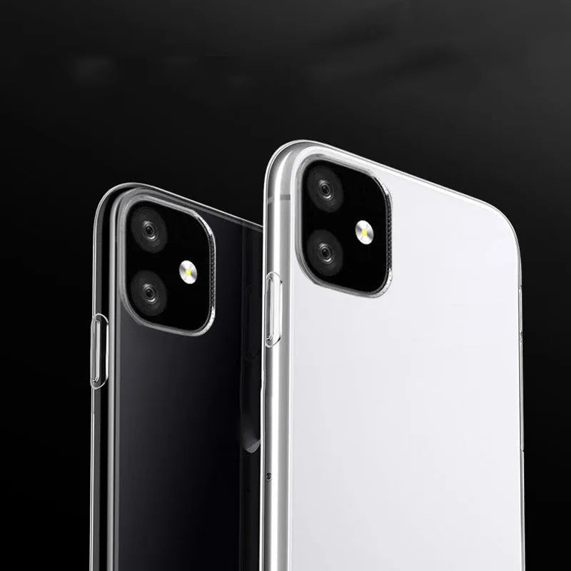 Transparent TPU soft shell mobile phone case for Apple iPhone models on a white background