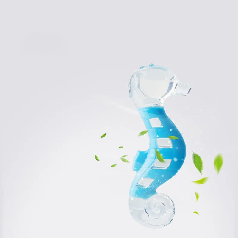 Two PU nylon dog chew toys: one seahorse shape and one tuna shape, for small breed puppies.