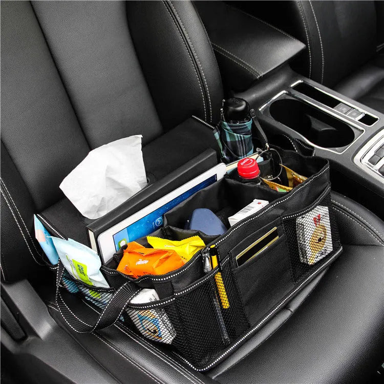 Black collapsible Oxford cloth storage box for car boot organisation, dimensions 33cm x 33cm x 16cm.