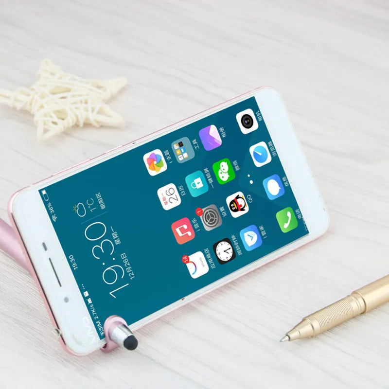 Black multifunctional mobile phone holder touch screen pen with 0.5mm tip and integrated stand function