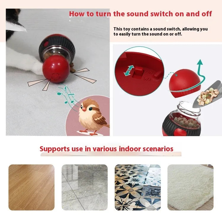 Colourful plastic rotating cat toy with a super ball and sound mechanism