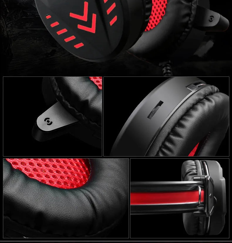 Black luminous wired gaming headset with microphone and 50mm driver for PC