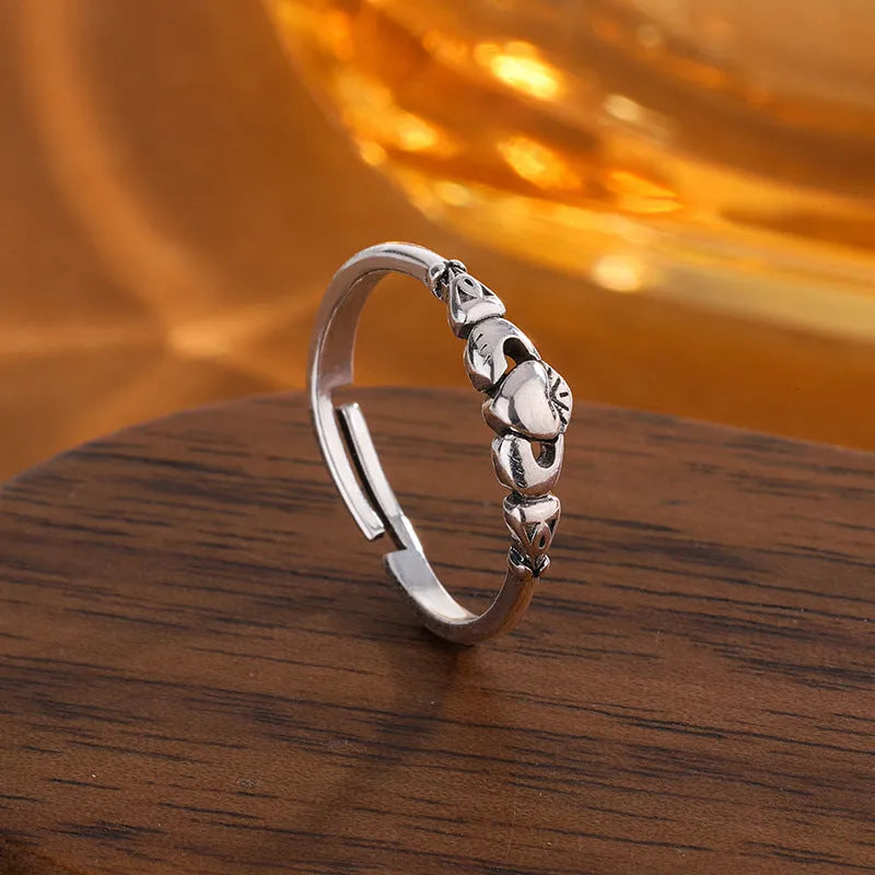 Personalised copper open ring for women with heart shape design in retro silver colour
