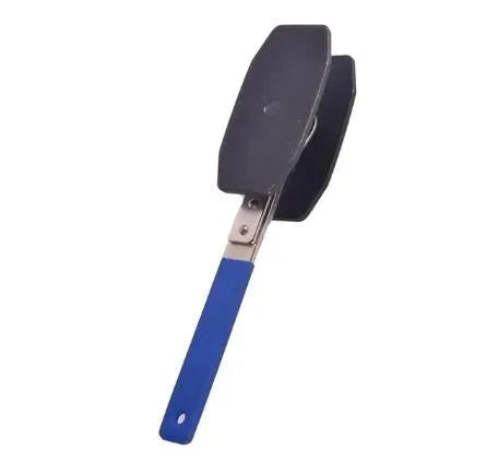 Black stainless steel brake caliper press with ratchet mechanism on bench