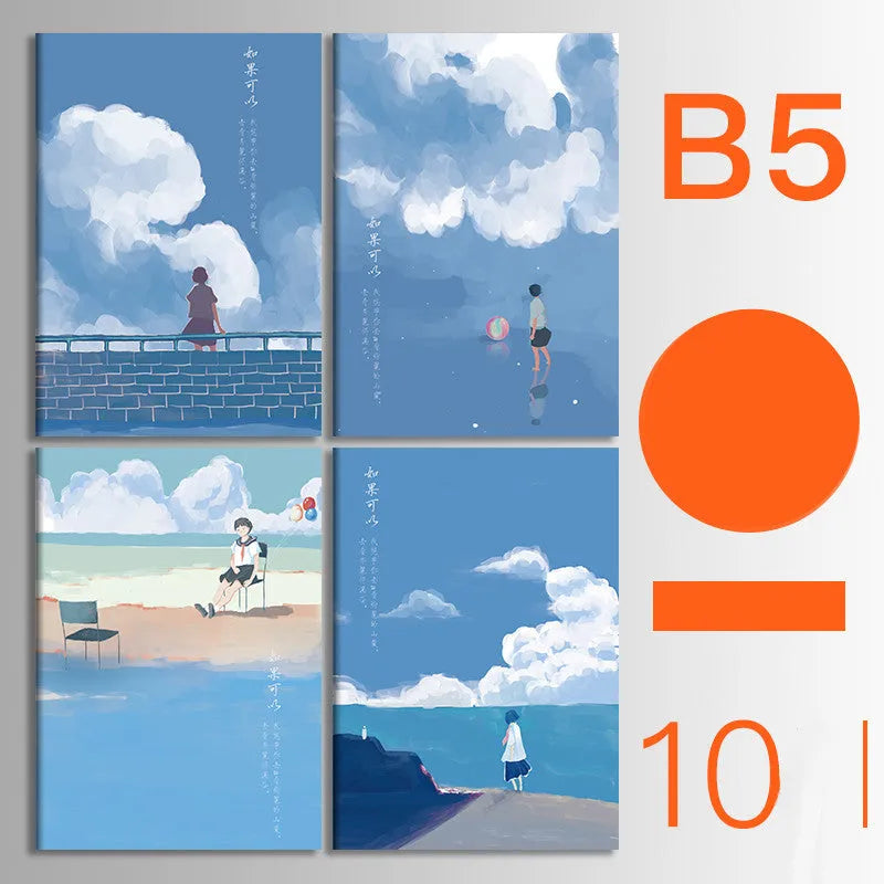 Ten soft cover thread-bound notebooks in A5 and B5 sizes with various designs