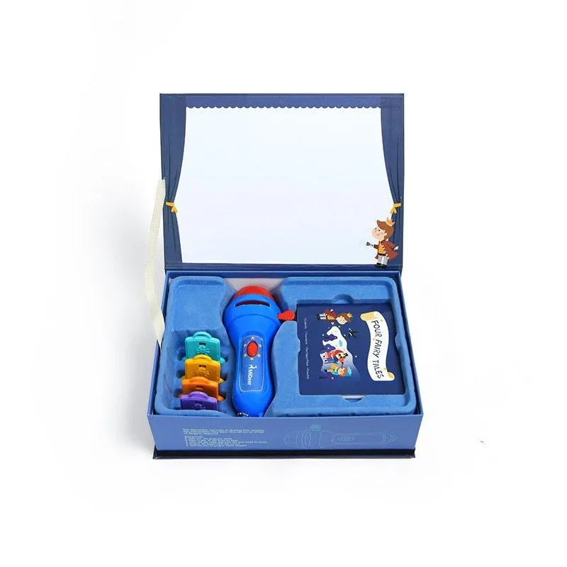 SmartKids storybook projector torch with four fairy tale discs projecting images on wall