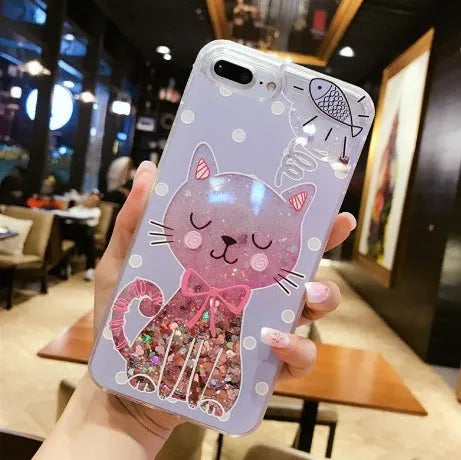 Cat glitter phone case for iPhone with bright feline designs