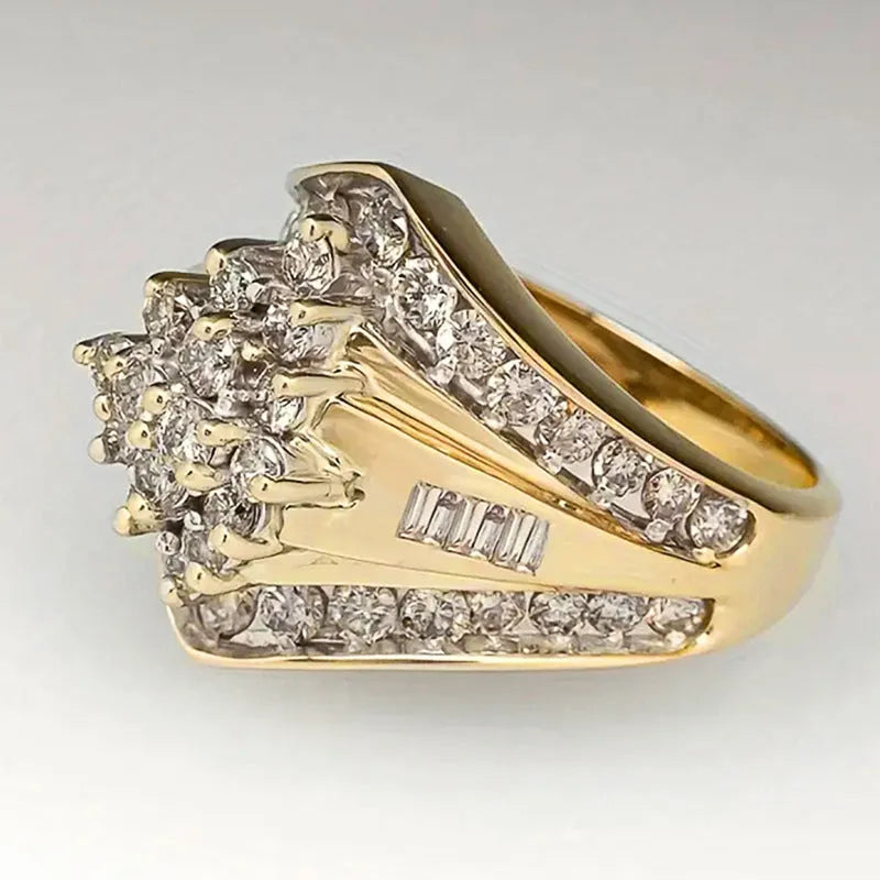 Geometric copper ring with electroplated gold finish showing palace style design