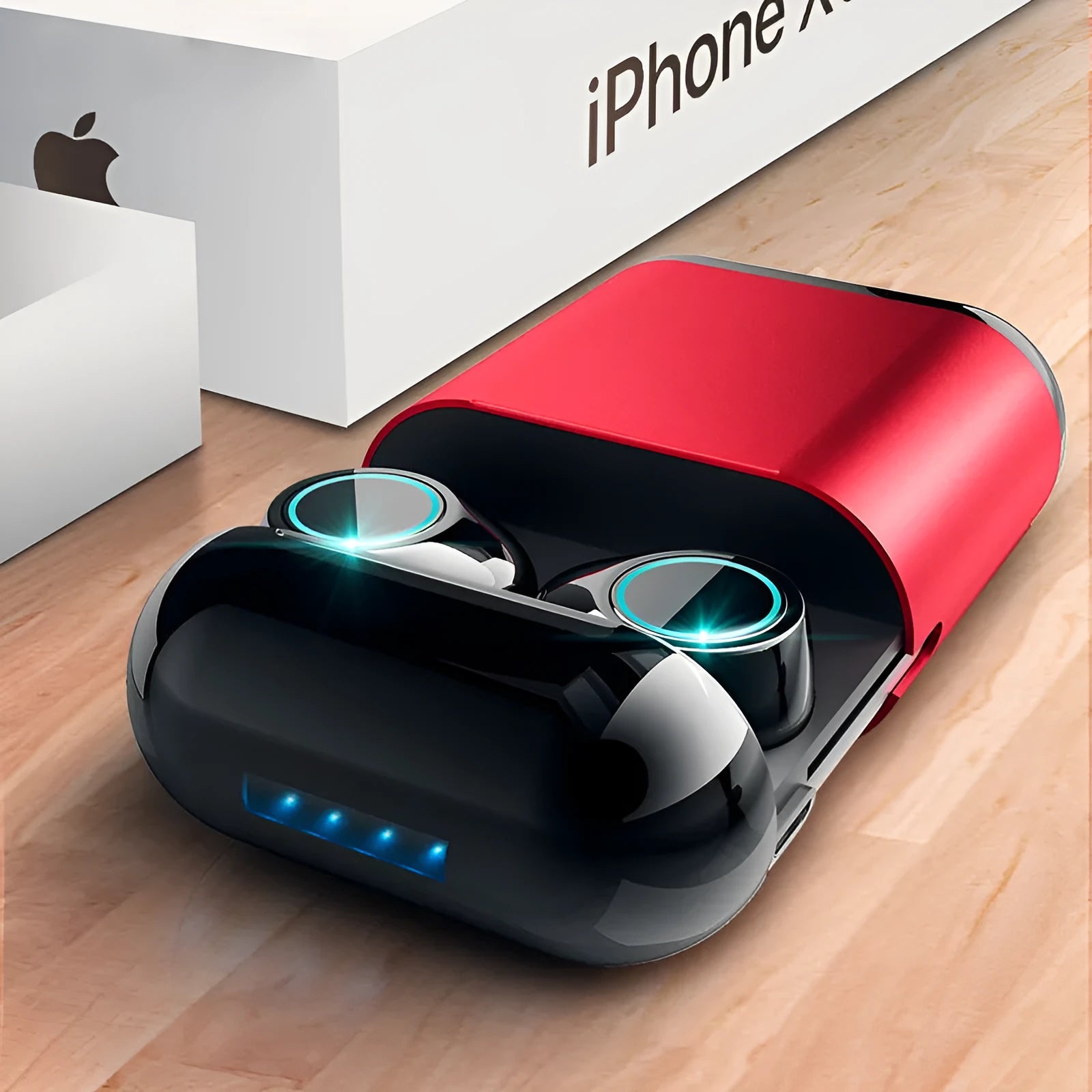 Black true wireless stereo Bluetooth 5.0 earplugs with charging case.