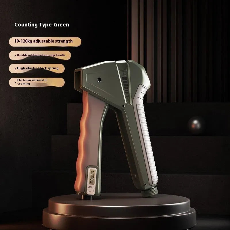 Adjustable hand gripper with spring mechanism showing 5-60kg resistance range in black colour option